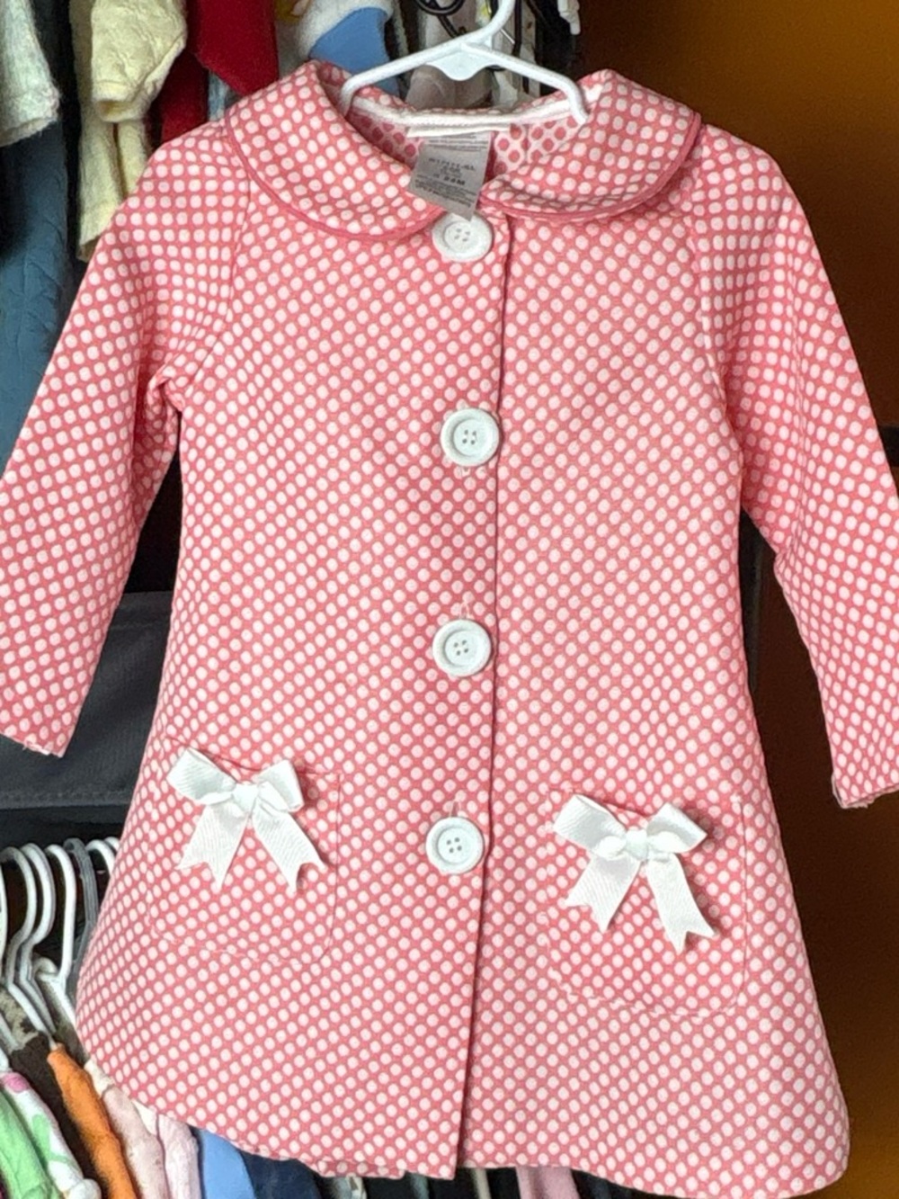 Toddler Pink Polka Dot Coat with White Bows 24 mos